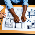 **A collaborative brainstorming session with professionals from diverse fields (architecture, engineering, sociology) around a table filled with blueprints and sketches. The atmosphere is vibrant and innovative, highlighting the power of interdisciplinary perspectives.**